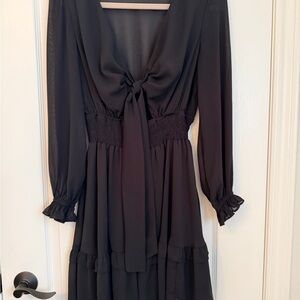 Banana republic Women's Black Long Sleeve Tie-Front Dress